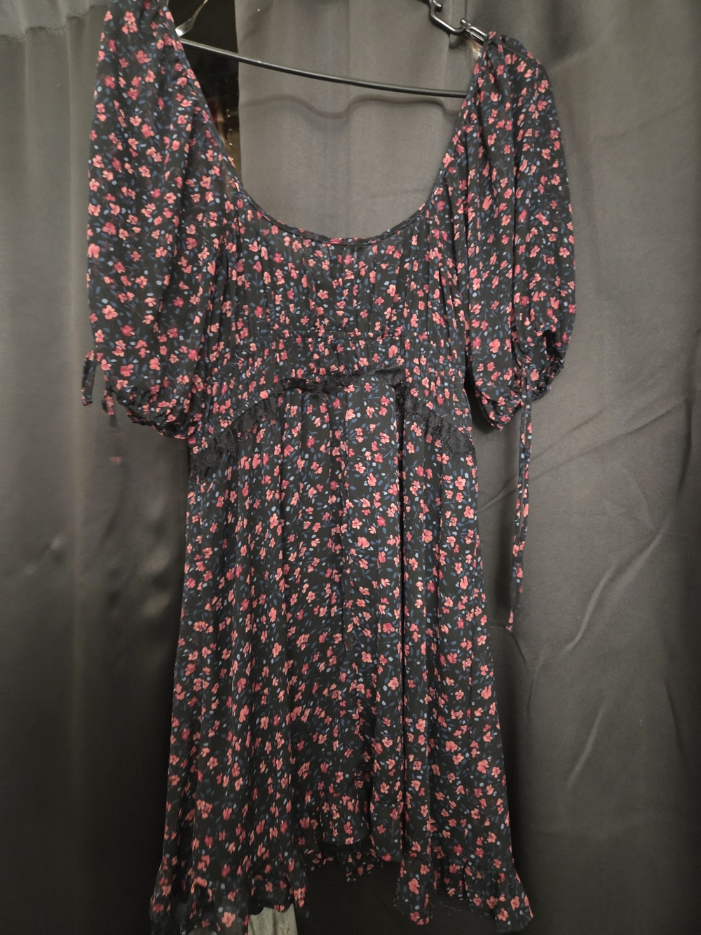 Trixxi Black Midi Dress with Red Floral Print
